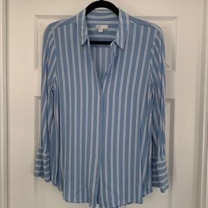 Long Sleeve Blouse, Light Blue with White Stripes